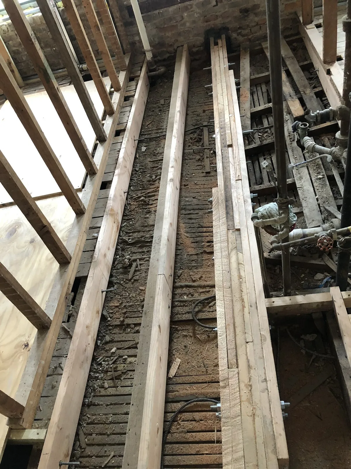 Floor opened to the joists