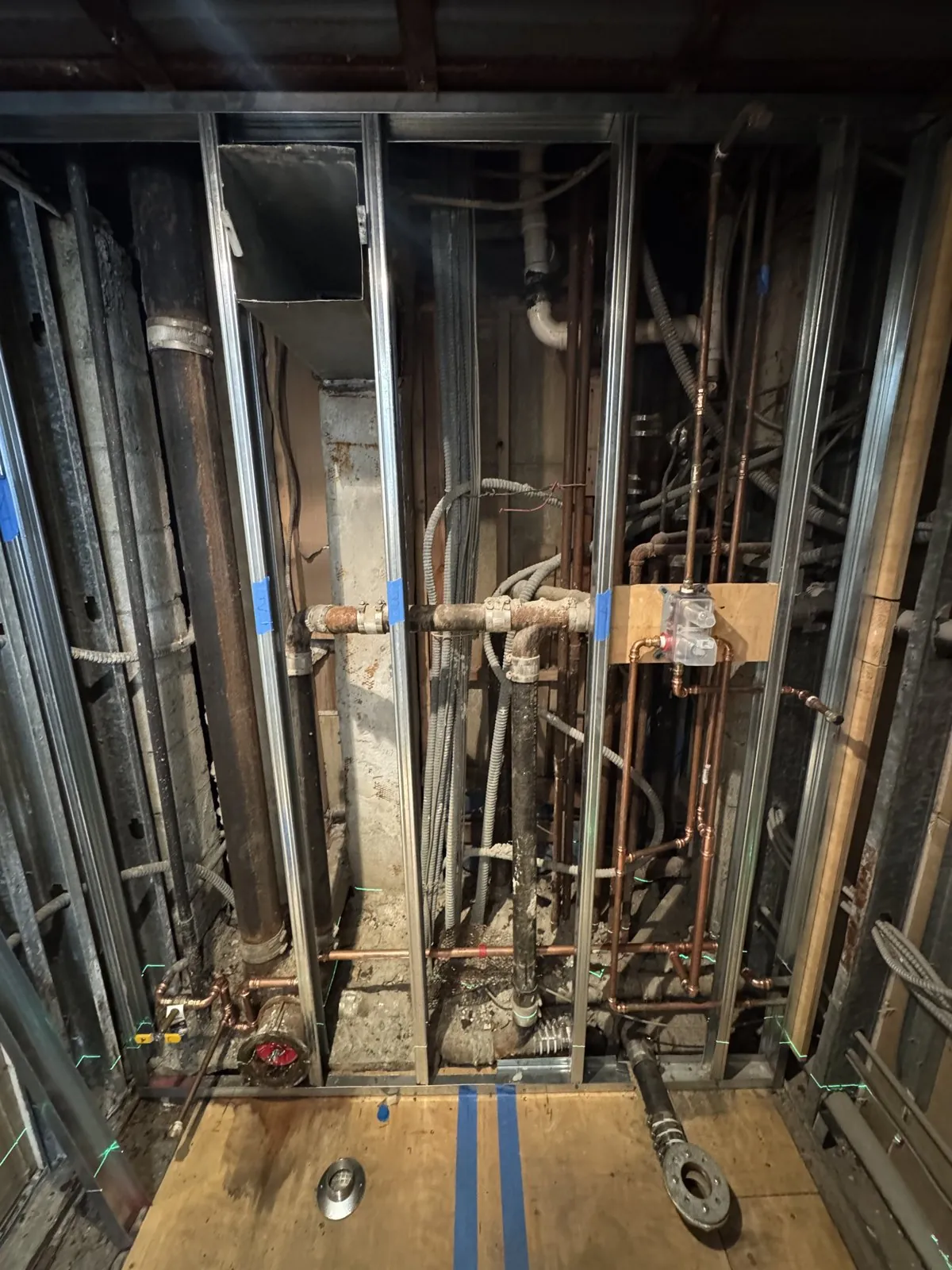 New copper plumbing and steel framing rough-in